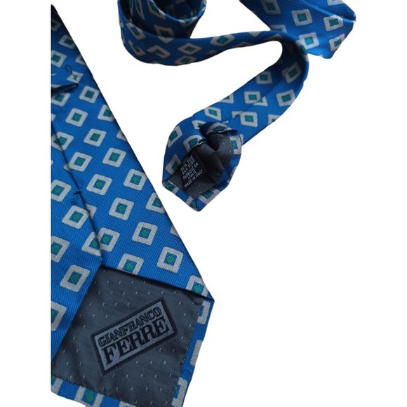 GIANFRANCO FERRE Blue Geometric Silk Tie ITALY 57"/ 3.5" EC - Picture 7 of 7